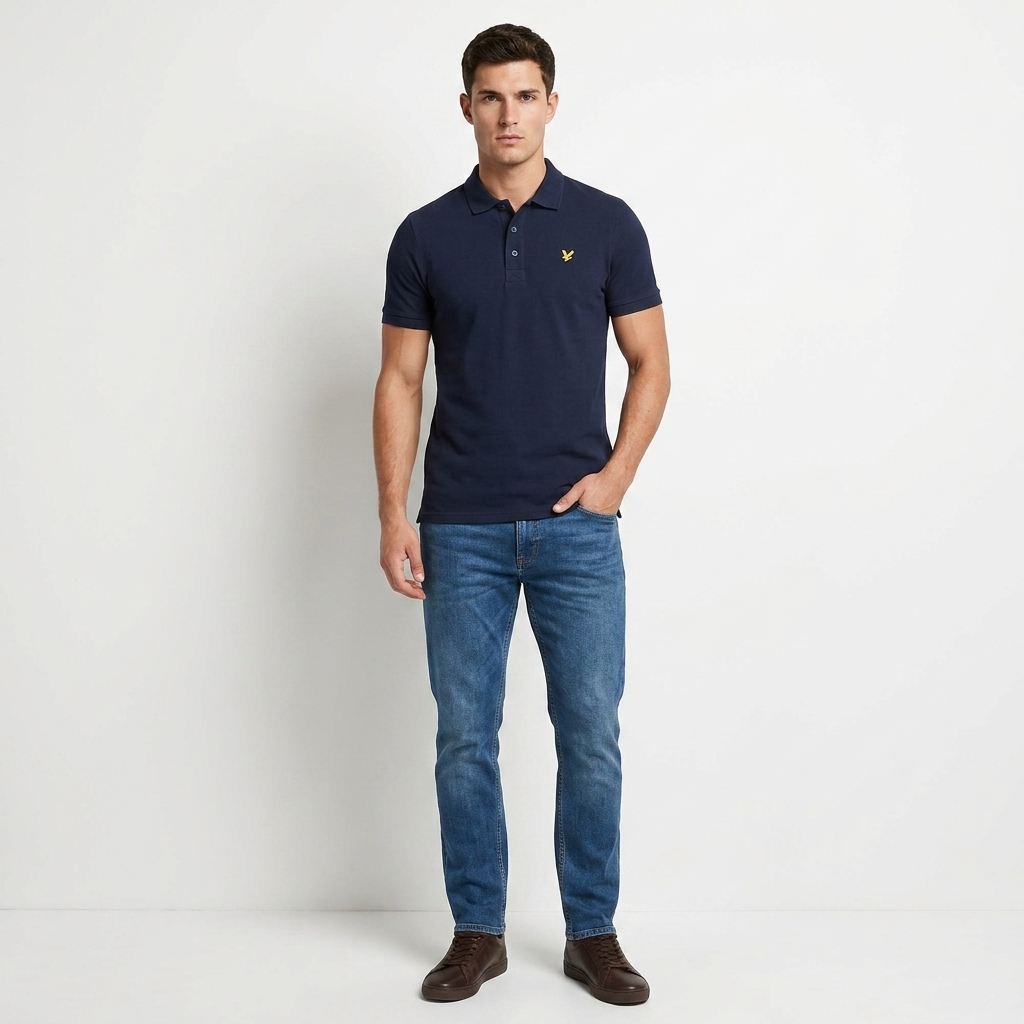 2422963 Lyle & Scott Polo Blu Cotone Elastan Colletto Polo Uomo