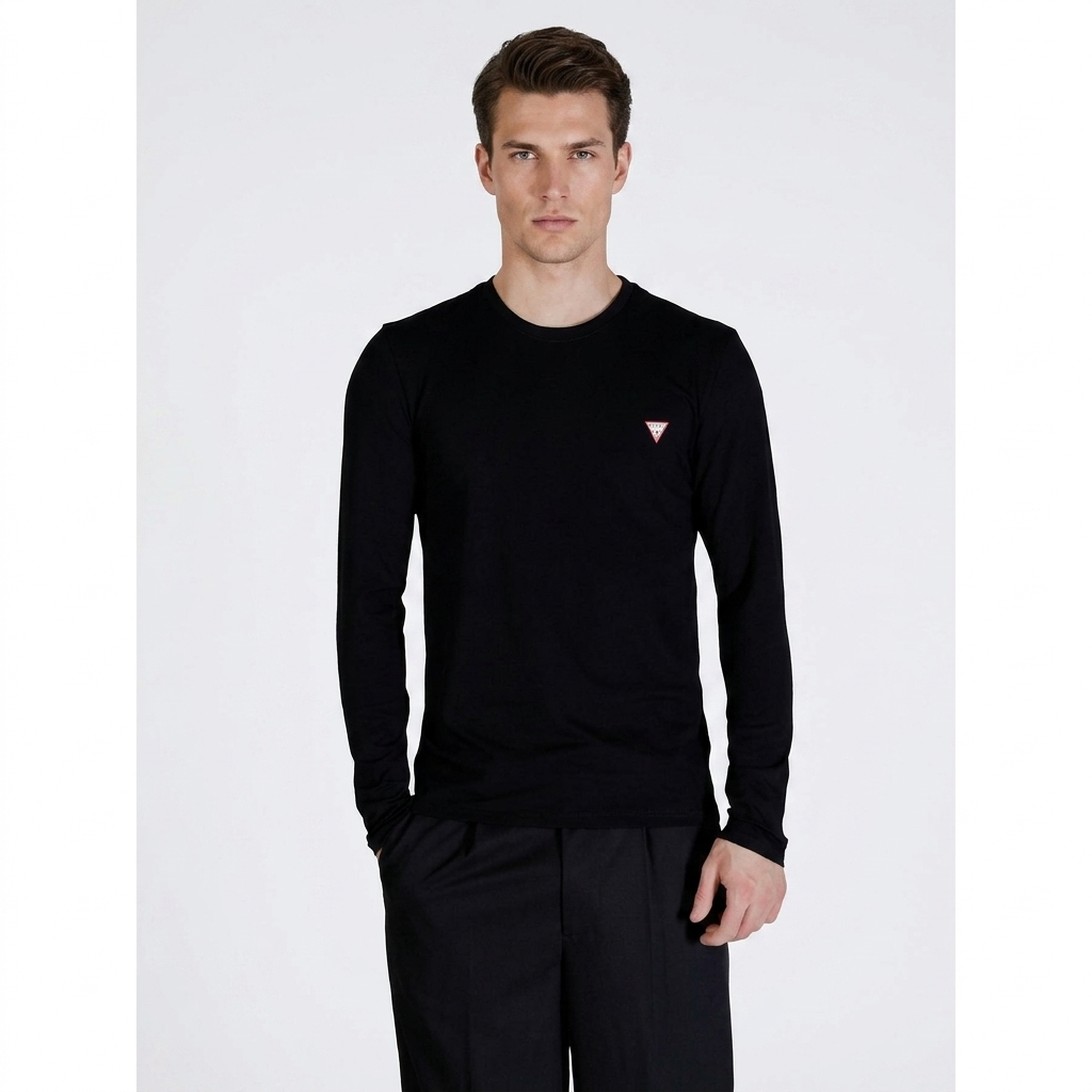 2448579 Guess T-shirt Nera Maniche Lunghe Elastan Uomo