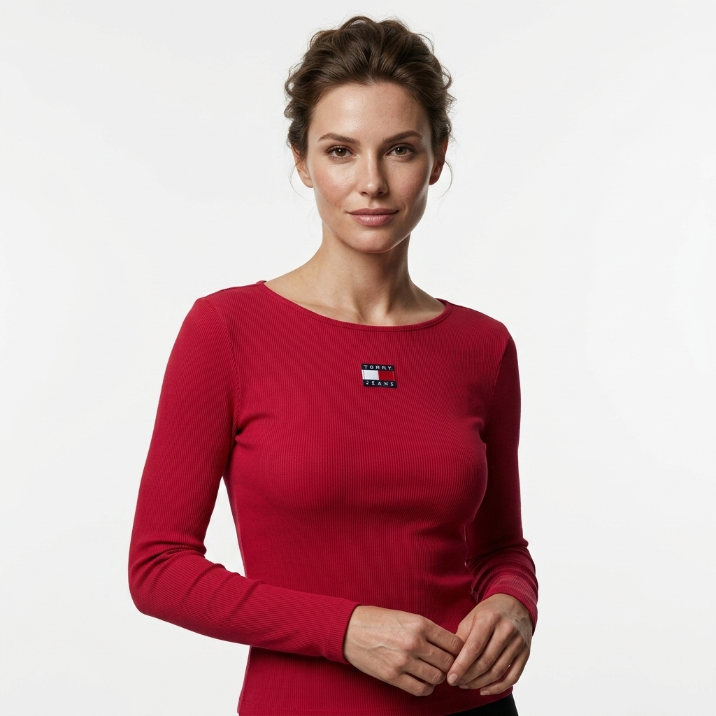 2452897 Tommy Hilfiger Jeans Maglia Donna Bordeaux Cotone Organico
