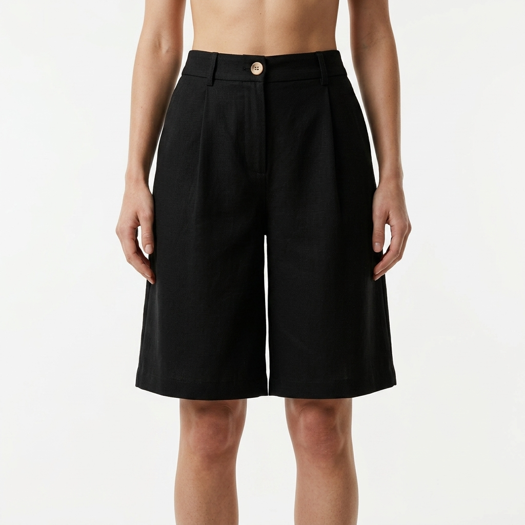 515136 Only Shorts Neri Lino Viscosa Donna