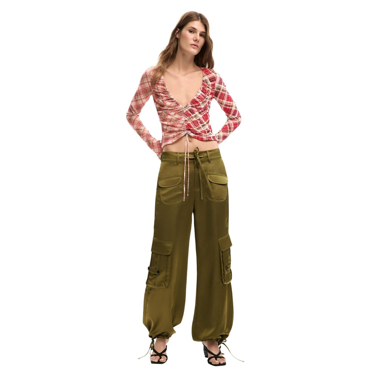 2454474 Desigual Pantaloni Verdi Poliestere Zip Donna