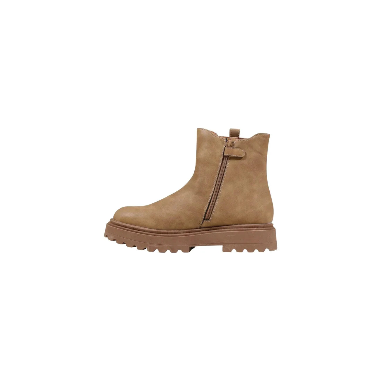 Stivaletto donna marrone chiaro con suola carrarmato e zip laterale, moda casual autunno inverno
