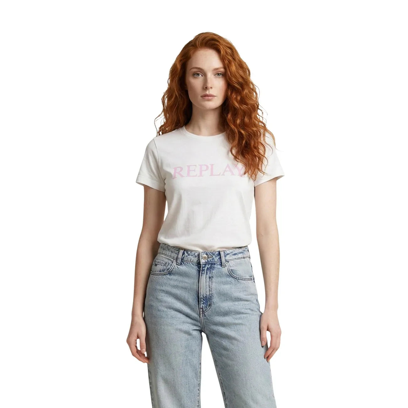 2456371 Replay T-Shirt Bianca Stampa Cotone Donna