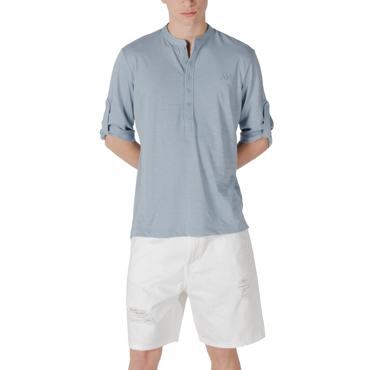 2417683 Antony Morato T-Shirt Azzurra Colletto Coreana Uomo