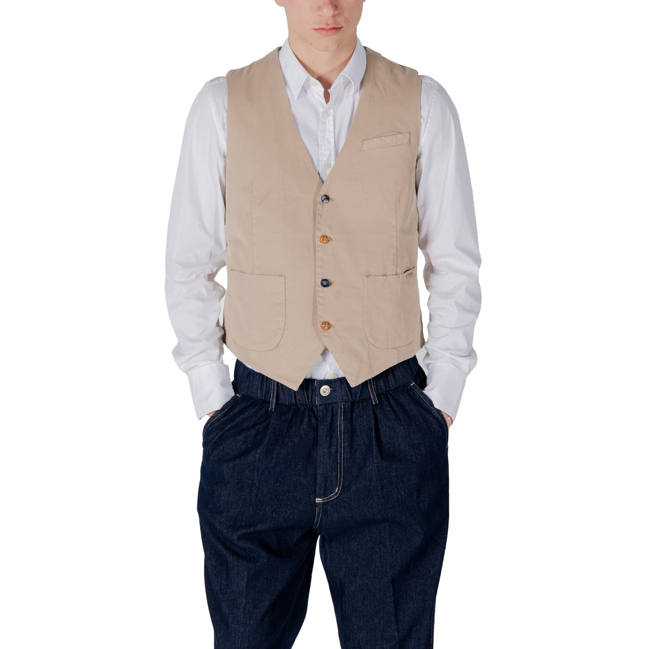 2417487 Gianni Lupo Gilet Beige Cotone Smanicato Uomo