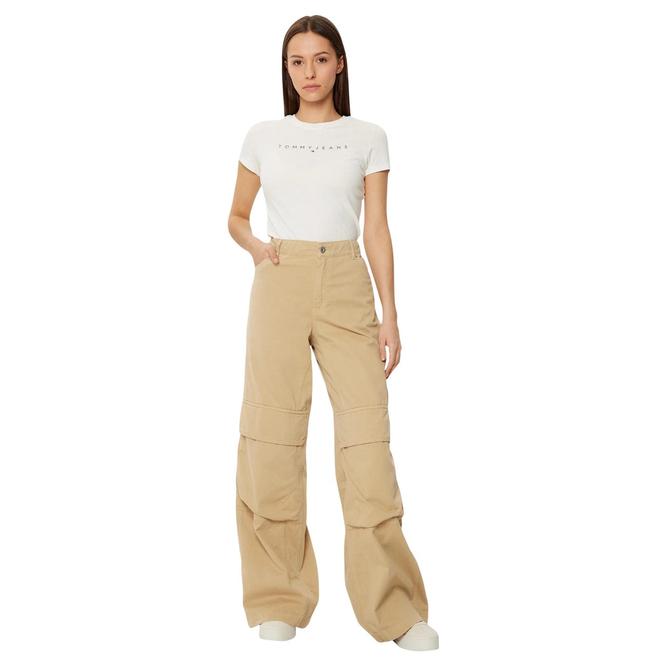2457423 Tommy Hilfiger Jeans T-Shirt Beige 100% Cotone Donna