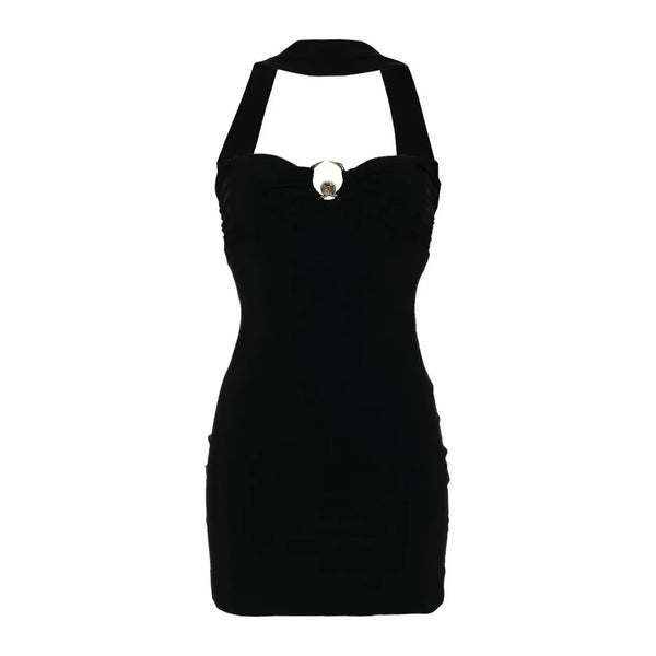 Abito Nero Corto Donna Smanicato Scollo Cuore