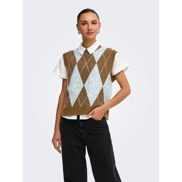 Onlskylar Argyle Knit Vest CC Gilet Donna