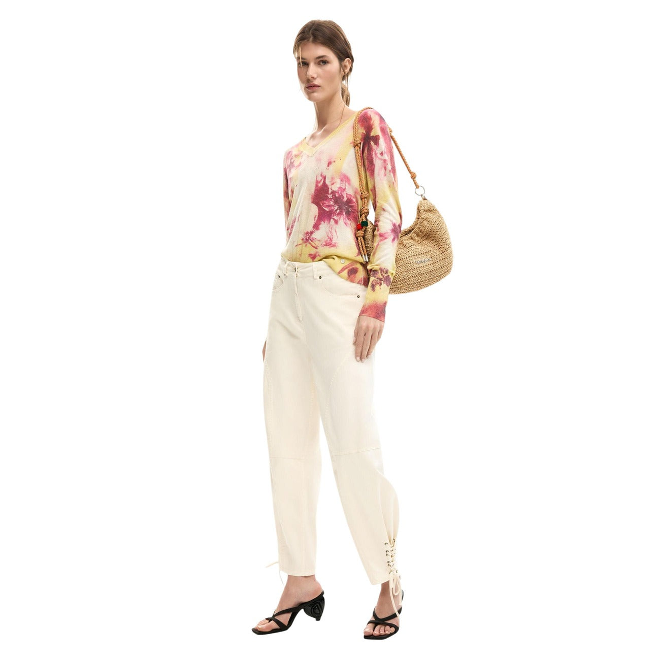 2453010 Desigual Pantaloni Donna Beige Cotone