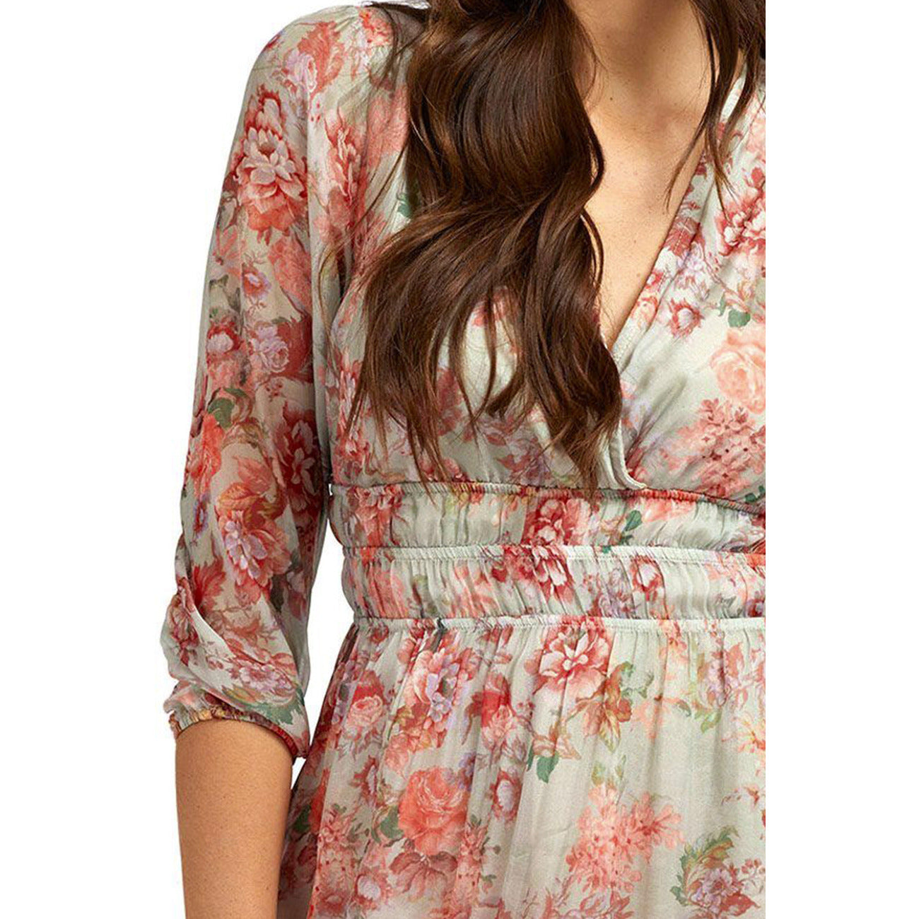 2438454 Guess Abito Rosso Floreale Maniche 3/4 Donna