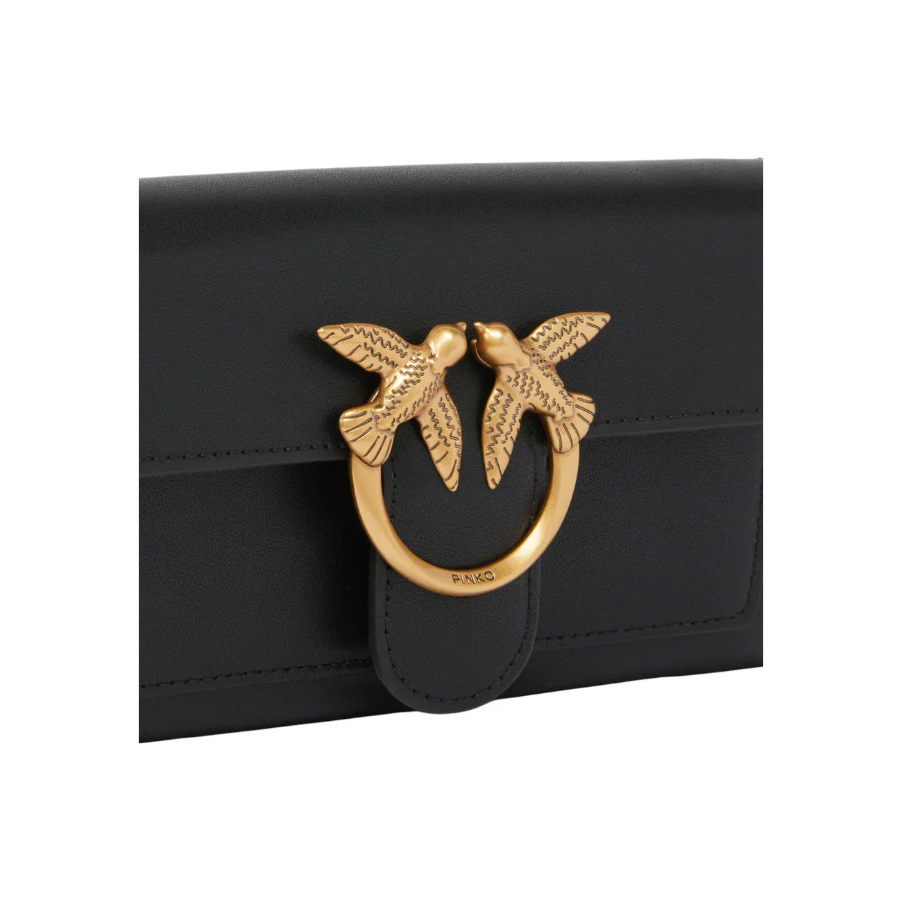 Borsa a tracolla donna nera con chiusura dorata a due rondini, accessorio moda elegante