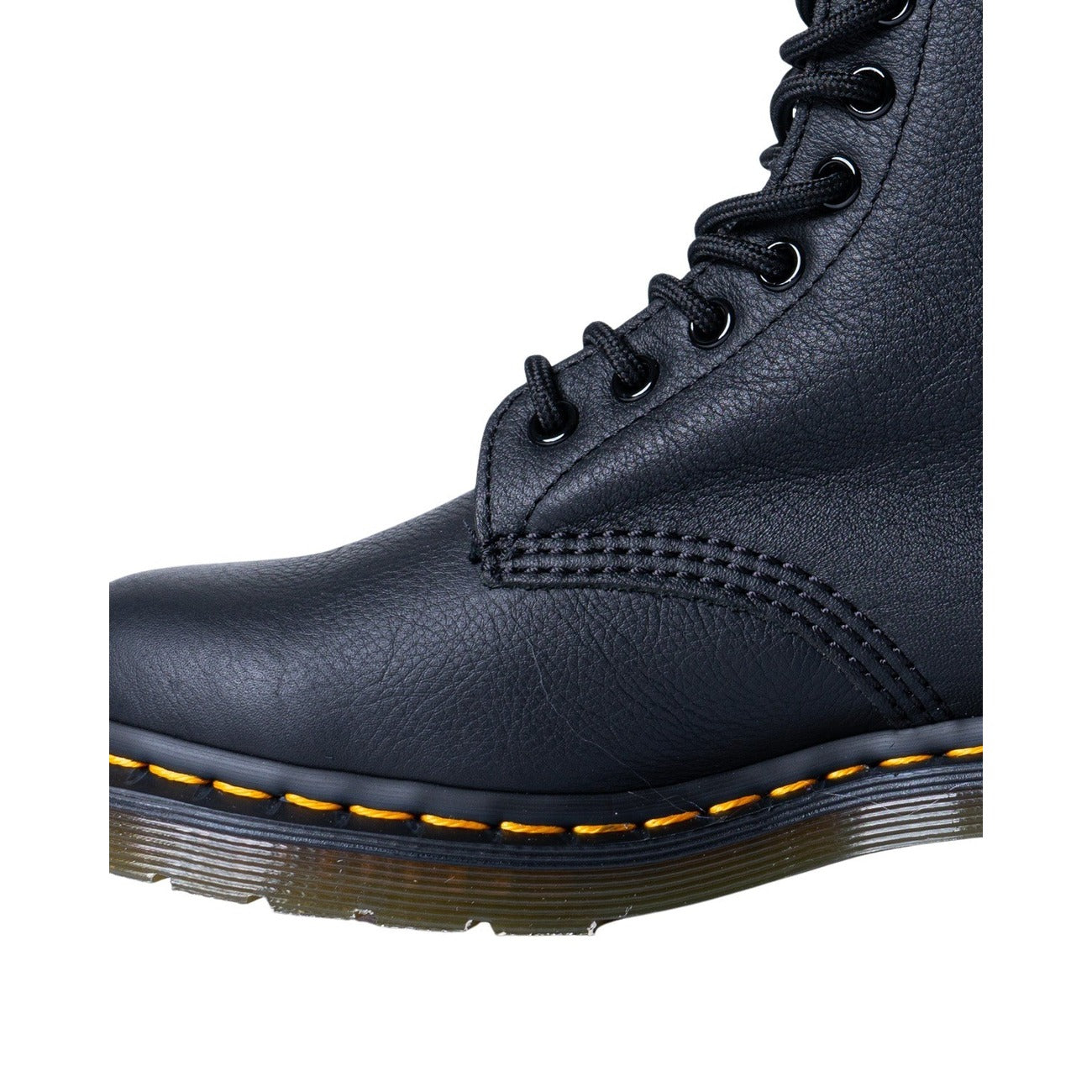 Stivaletto nero in pelle con suola in gomma e cuciture gialle, moda donna uomo