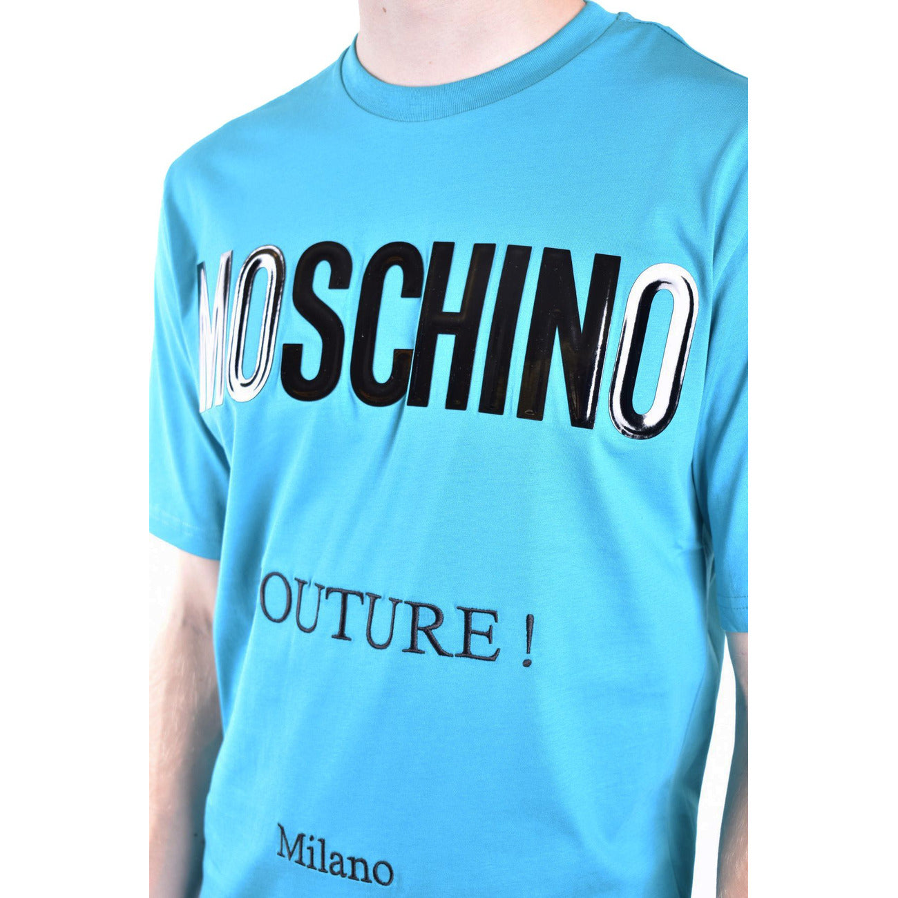 2424544 Moschino T-Shirt Azzurra Stampa Uomo