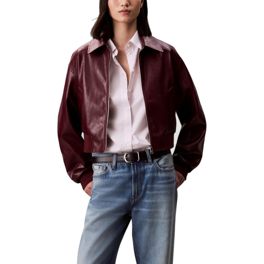 A-Cropped Crinkle Faux Leather Jacket LV047C518G Giacca Donna