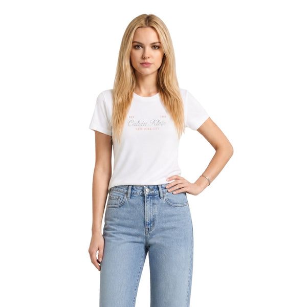 Institutional Glitter Logo Slim Tee J20J218994 T-Shirt Donna