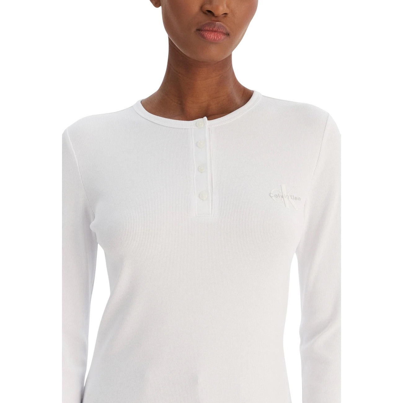 497986 Calvin Klein Jeans Maglia Bianca Maniche Lunghe Donna