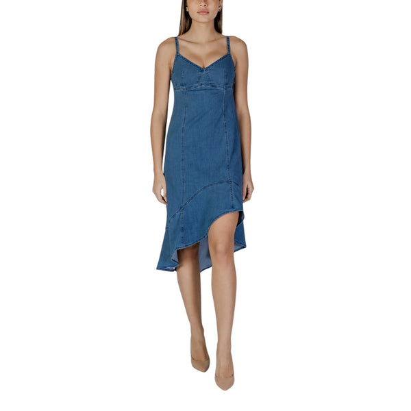 Abito Blu Donna Cotone Spalline Scollo V Primavera/Estate