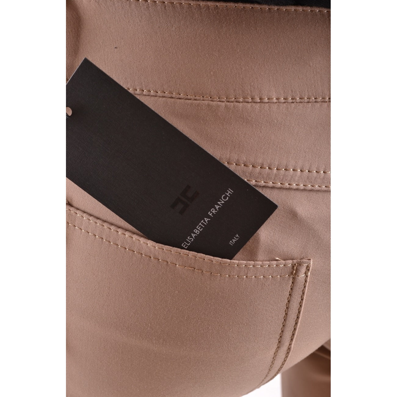 2440277 Elisabetta Franchi Pantaloni Beige Zip Bottone Tasche Donna