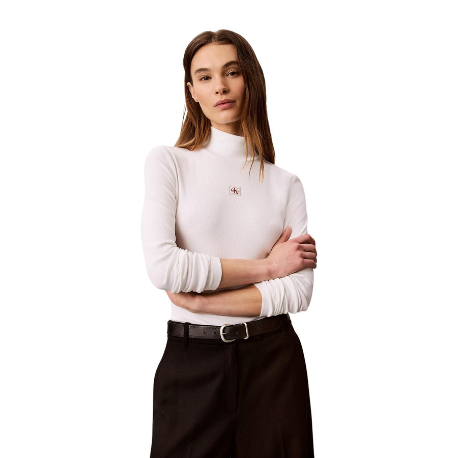 Ribbed Woven Label Turtleneck Top K20K206412 Maglia Donna