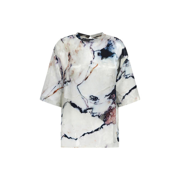 Marble Print Silk Blouse White Multi