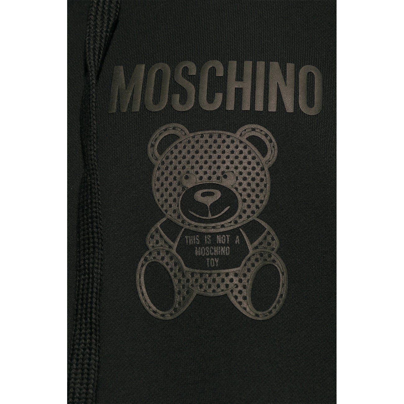 2431094 Moschino Felpa Nera Stampa Cappuccio Uomo