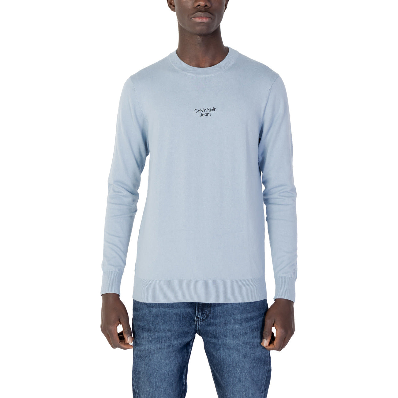 413127 Calvin Klein Jeans Maglia Azzurra Cotone Maniche Lunghe Uomo