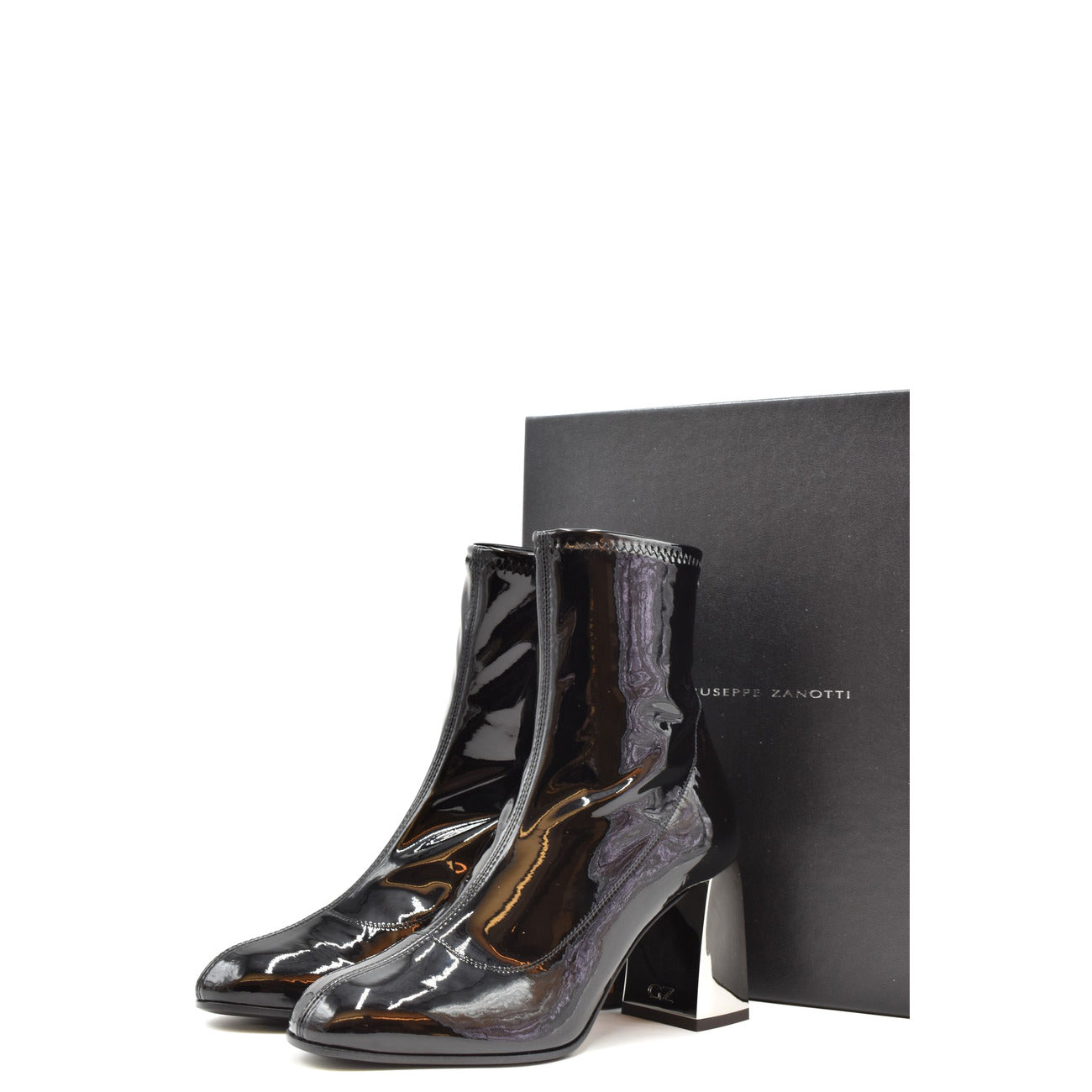 491067 Giuseppe Zanotti Stivaletti Neri Pelle Tacco Largo Donna