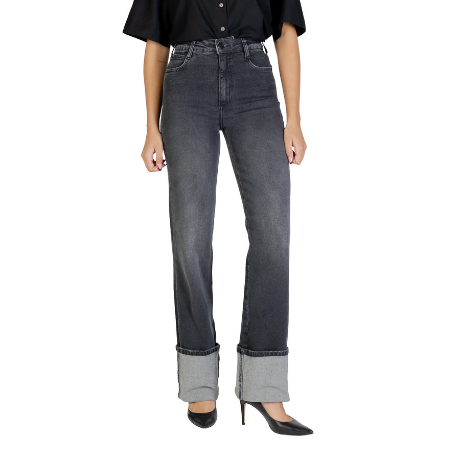 Jeans Straight con Maxi Risvolto Grigio Antracite