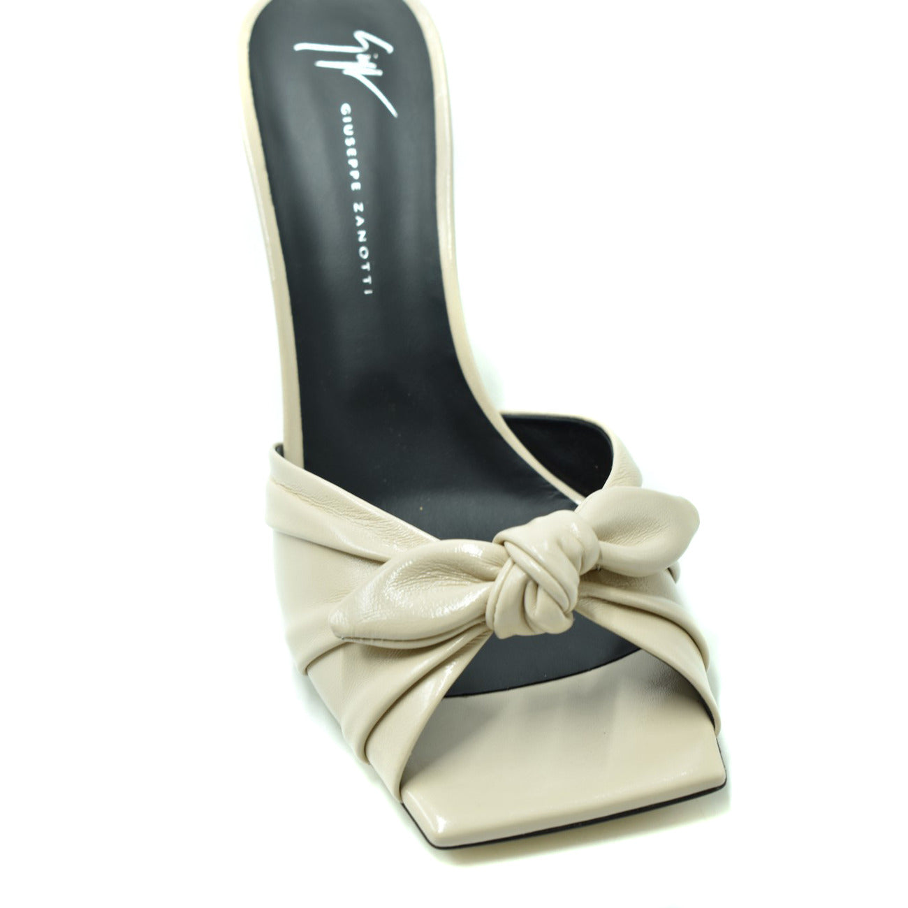 2438730 Giuseppe Zanotti Ciabatte Bianche Pelle Tacco Largo Punta Aperta Donna