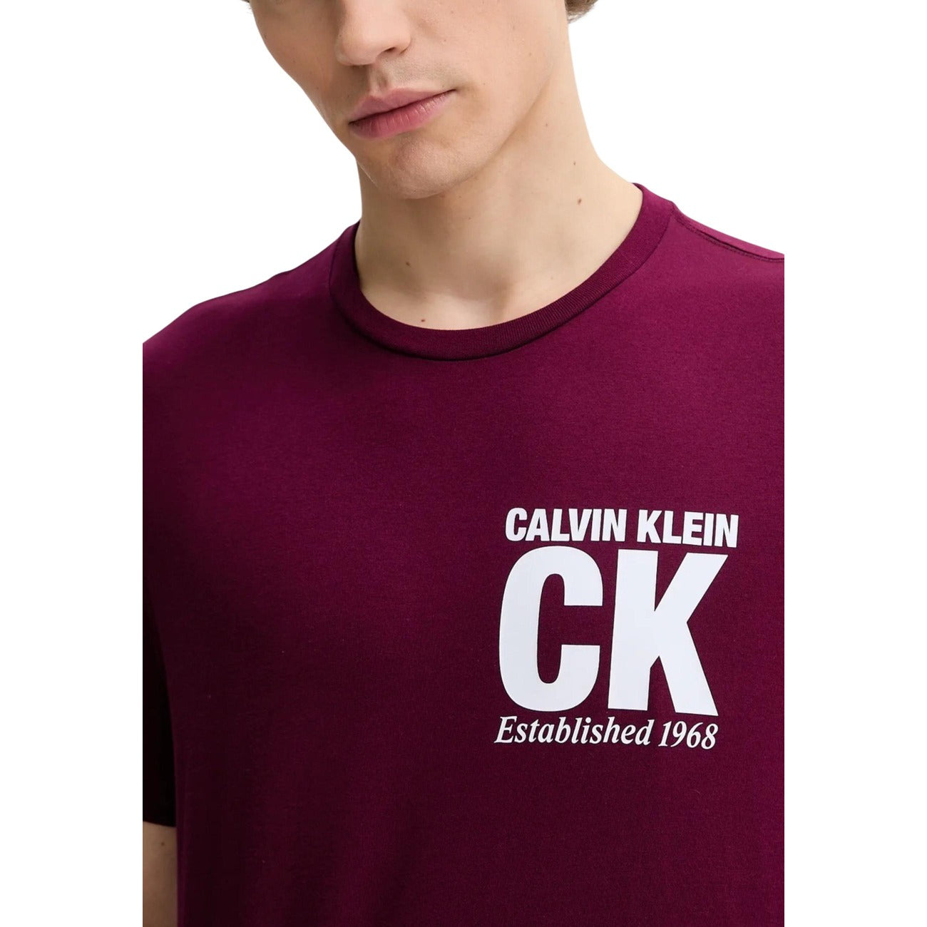 2452203 Calvin Klein T-Shirt Bordeaux Stampa 100% Cotone Uomo
