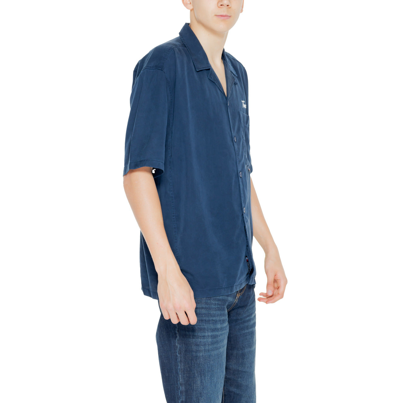 2249552 Tommy Hilfiger Jeans Camicia Blu Lyocell Stampa Maniche Corte Uomo