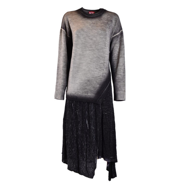 Abito Grigio Monocromo Maniche Lunghe Scollo Tondo Donna