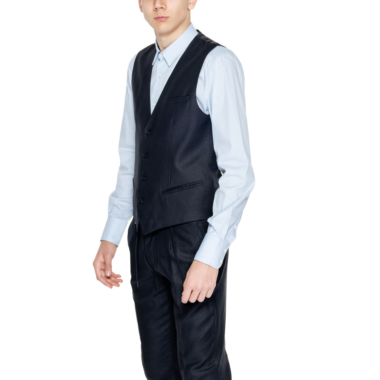 2252374 Antony Morato Gilet Nero Lino Viscosa Smanicato Uomo