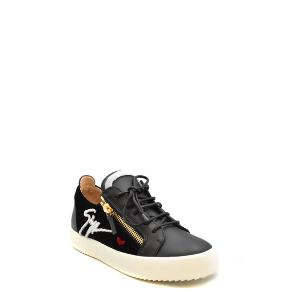 Sneakers Nere Pelle Zip Lacci Donna