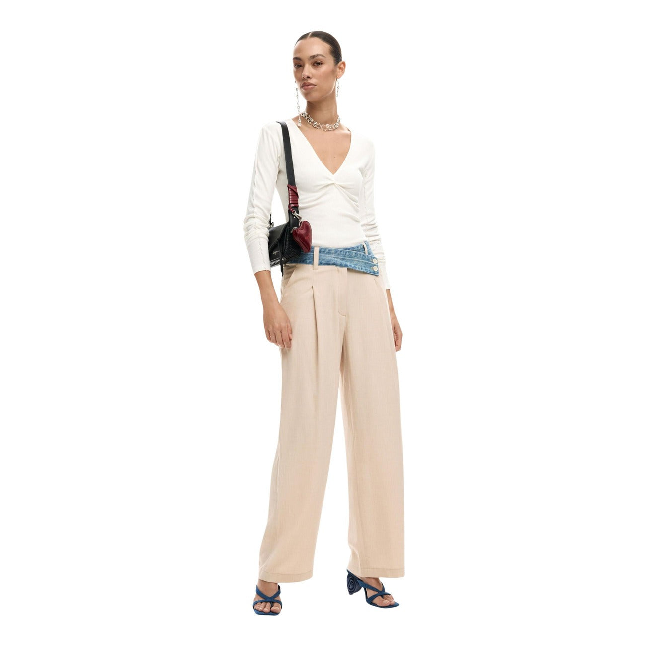 2451206 Desigual Pantaloni Donna Beige Viscosa Poliestere