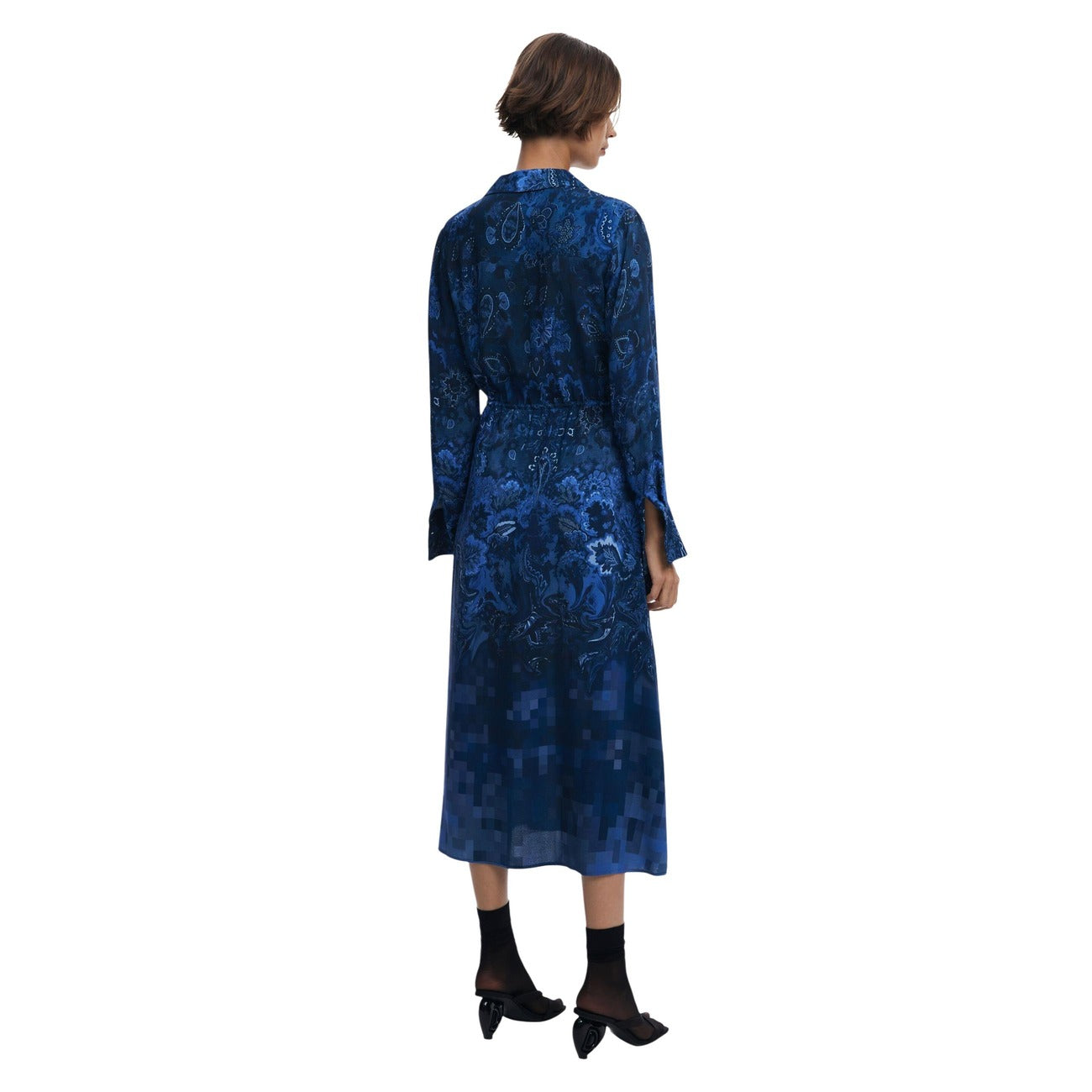 515448 Desigual Abito Blu Lungo Stampa Donna