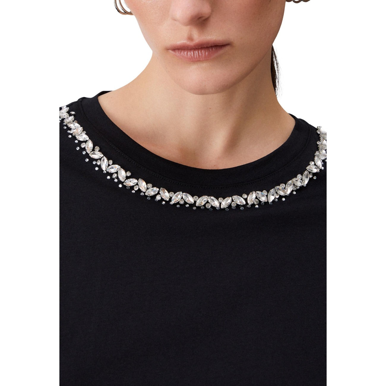 2450722 Liu Jo T-Shirt Donna Nera Cotone Strass