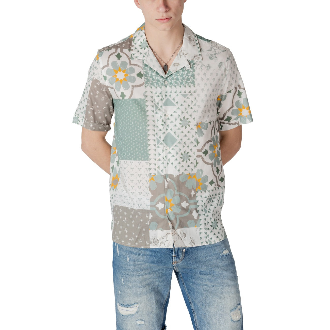 2413797 Antony Morato Camicia Verde Stampa Cotone Viscosa Uomo