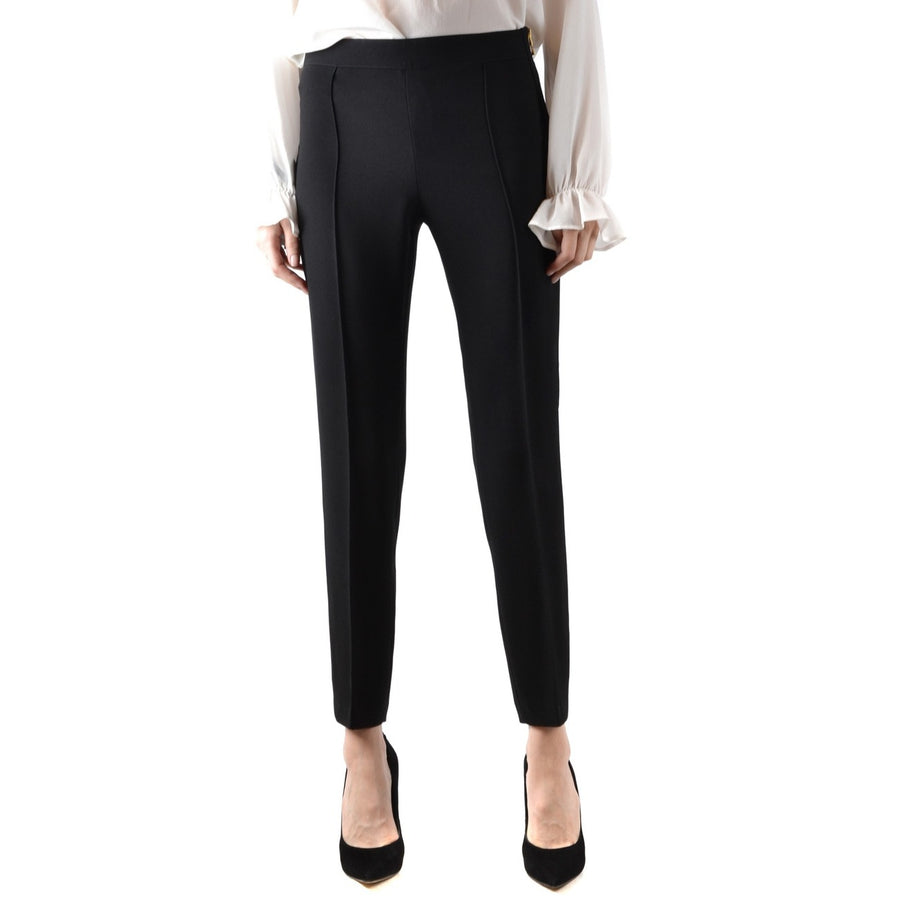 Pantaloni Slim Fit in Tessuto Crepe Satin Nero