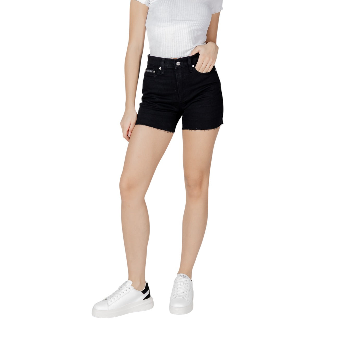 2418282 Calvin Klein Jeans Shorts Neri Zip Tasche Donna