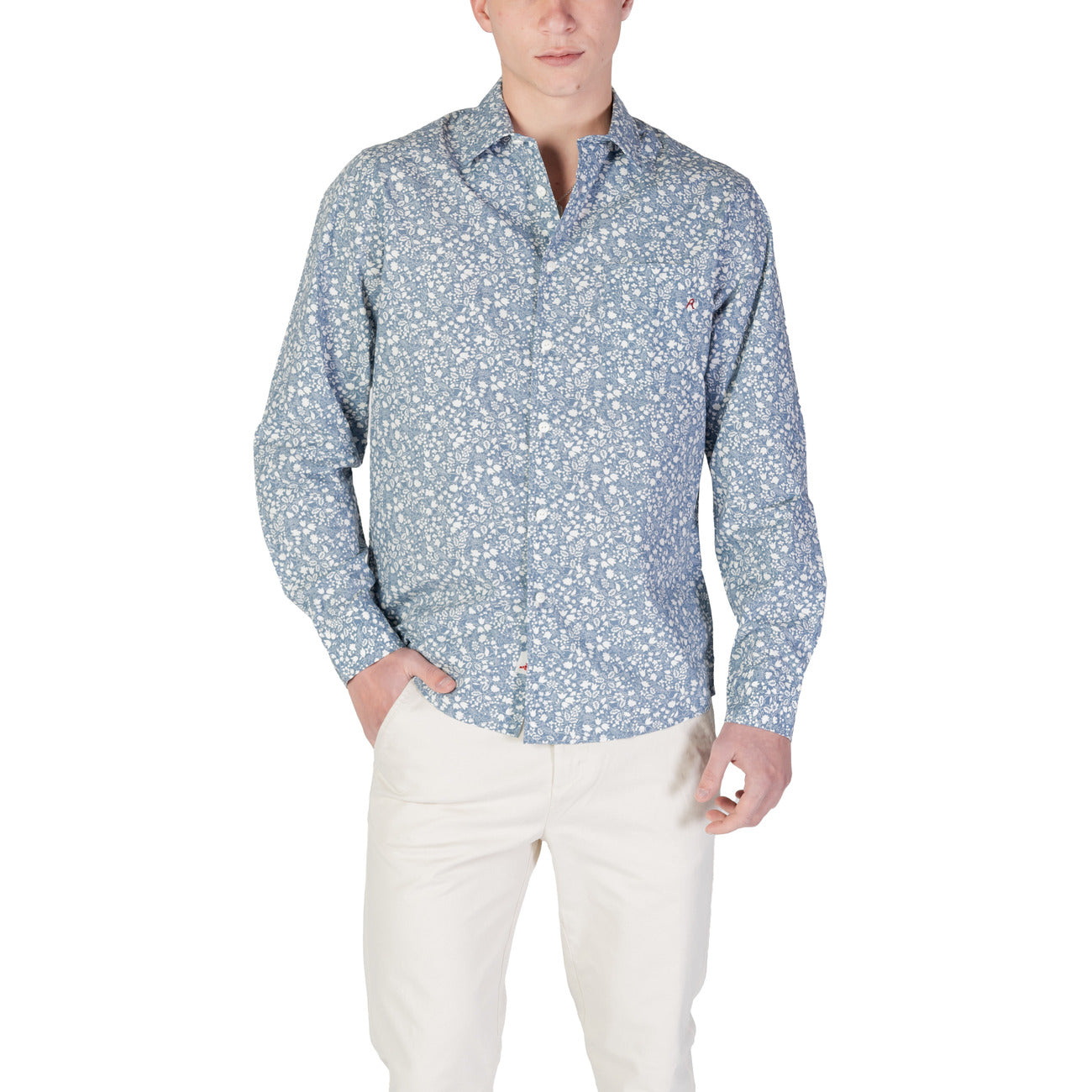 2409629 Replay Camicia Azzurra Floreale Uomo
