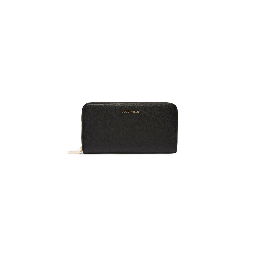 Metallic Soft Zip Around Wallet Leather Black