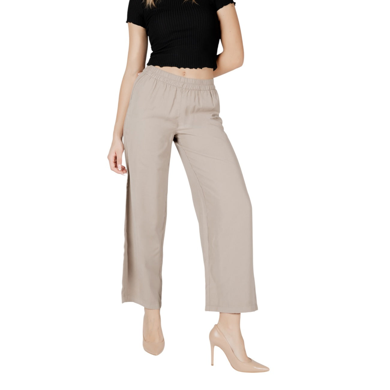 2418352 Only Pantaloni Beige Viscosa Fascia Elastica Donna