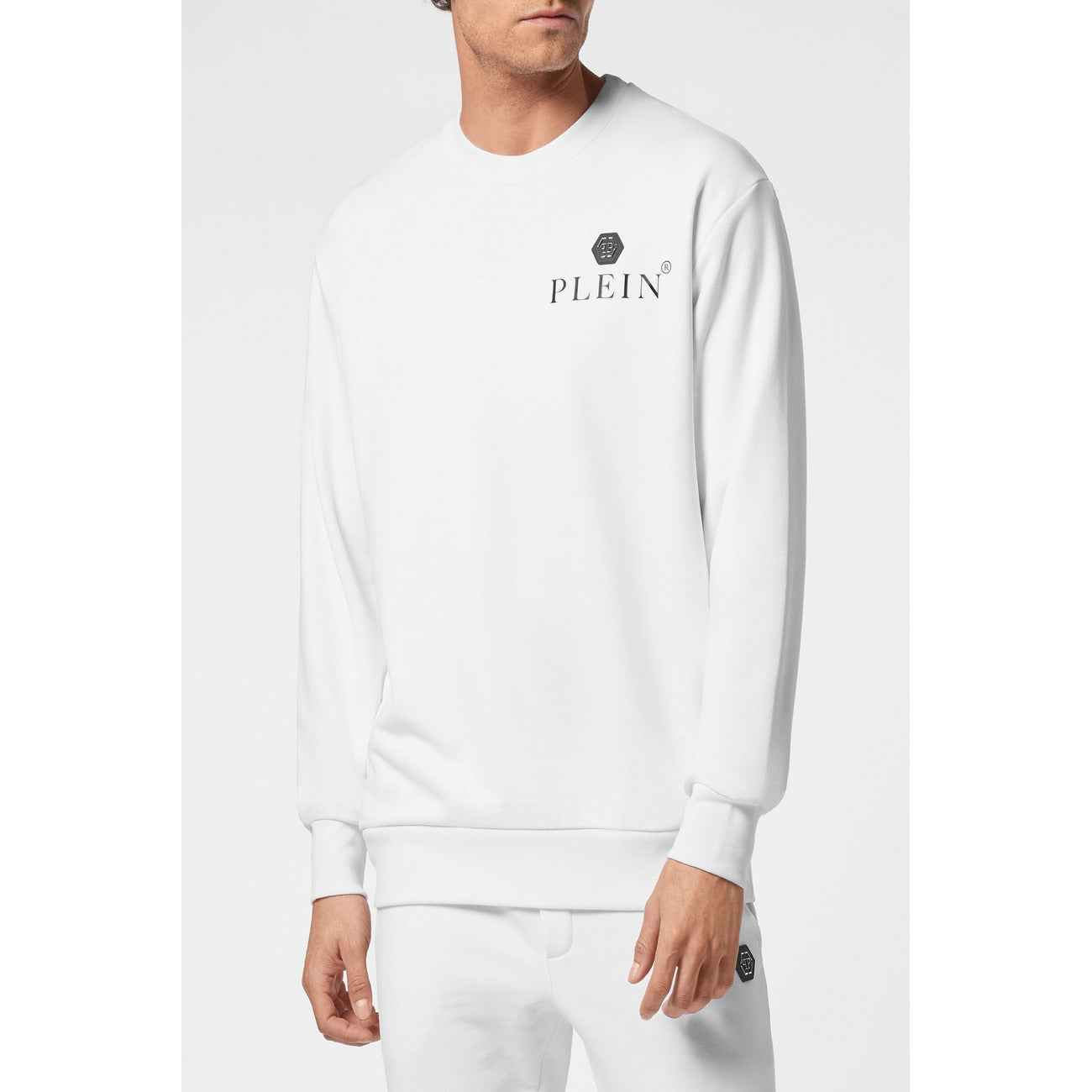 2430671 Philipp Plein Felpa Bianca Stampa Scollo Tondo Uomo