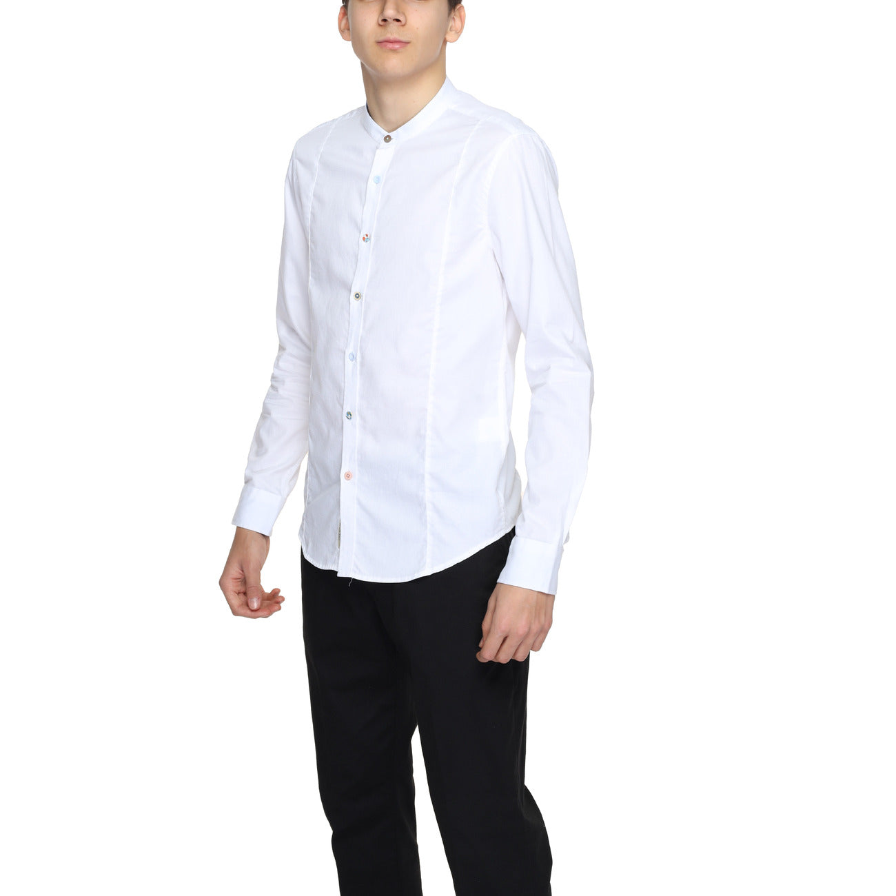 2220056 Gianni Lupo Camicia Bianca Cotone Colletto Coreano Uomo