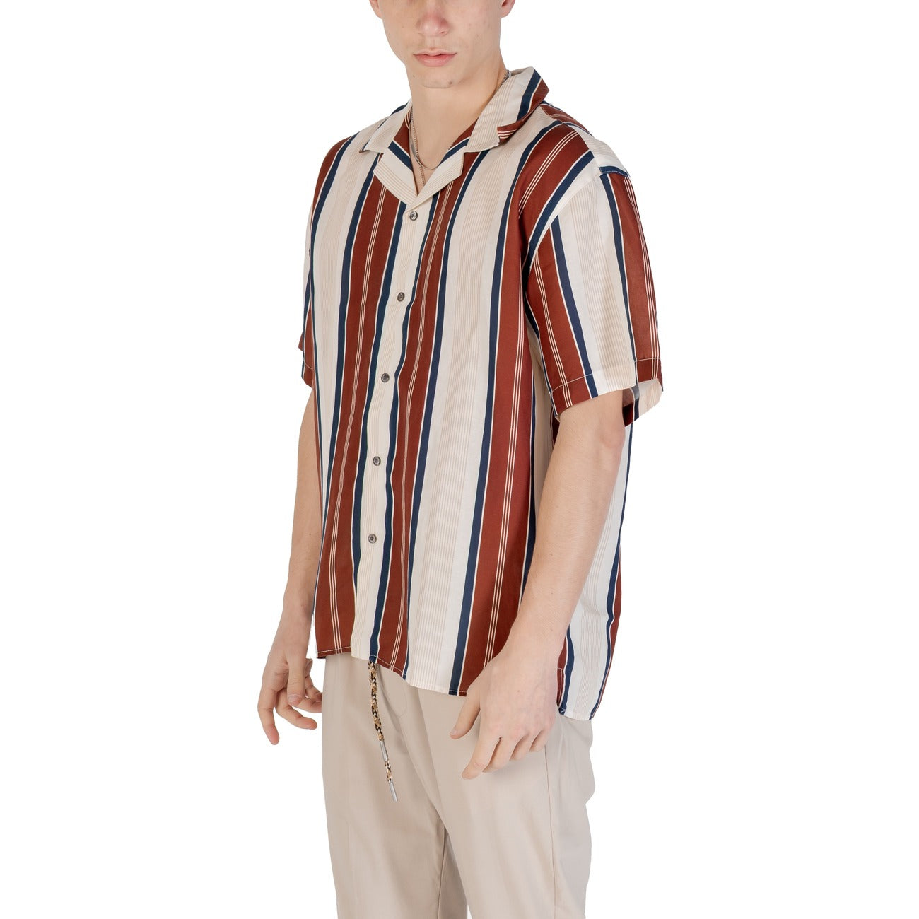 2420606 Gianni Lupo Camicia Beige Lino Righe Uomo