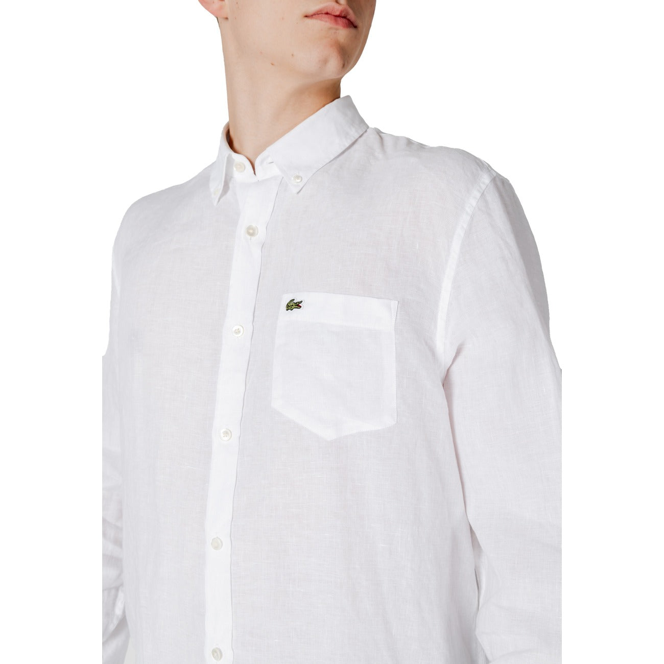 2413004 Lacoste Camicia Bianca Lino Uomo