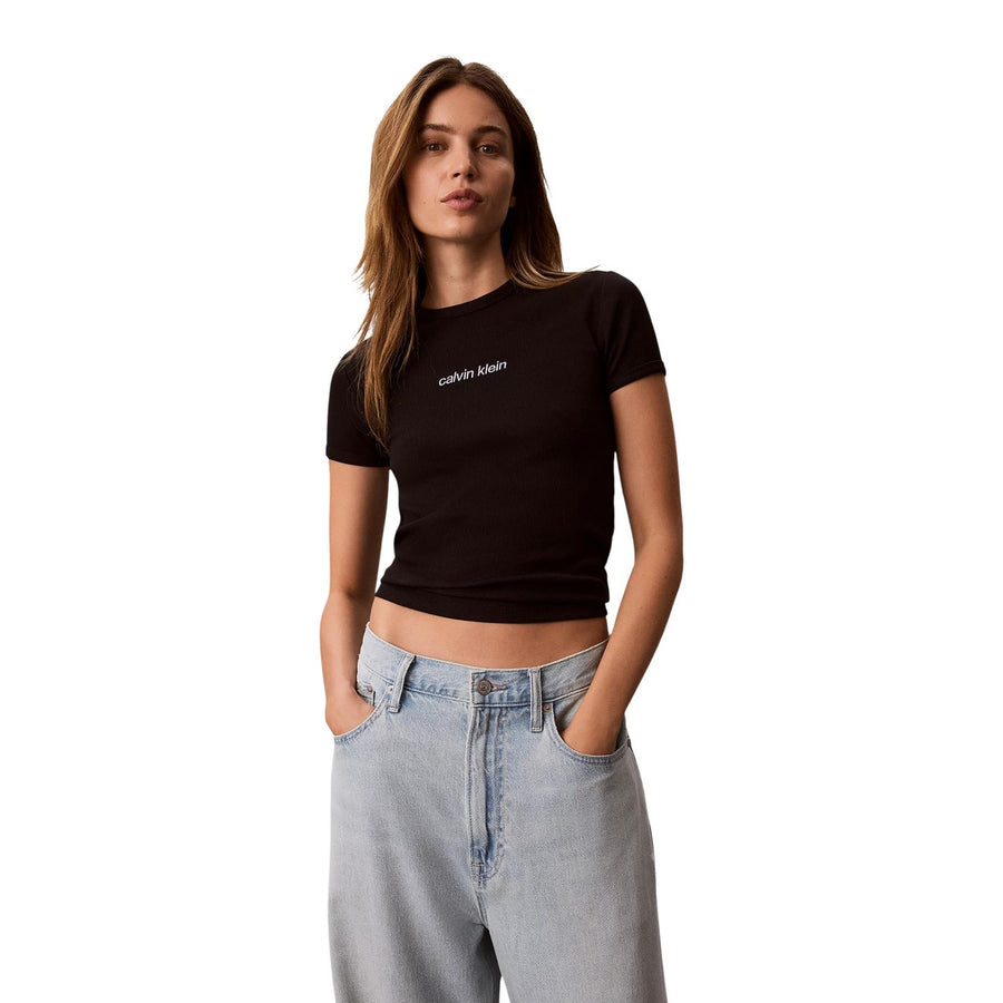 Contour Rib Logo Ringer Tee K20K205623 T-Shirt Donna
