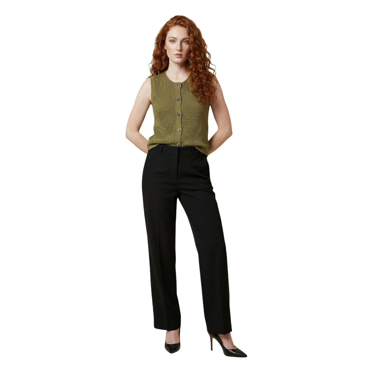 516732 Jacqueline De Yong Gilet Verde Smanicato Donna
