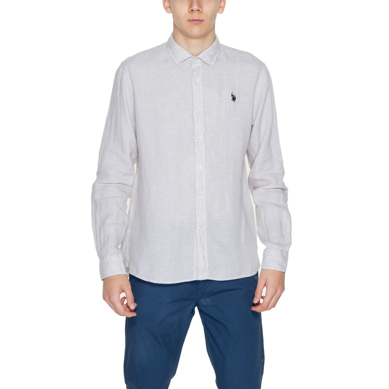 2251097 U.S. Polo Assn. Camicia Grigia Lino Colletto Classico Uomo